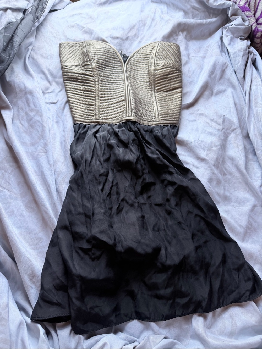 Parker Strapless Two-Tone Cocktail Dress in Black and Cream size small